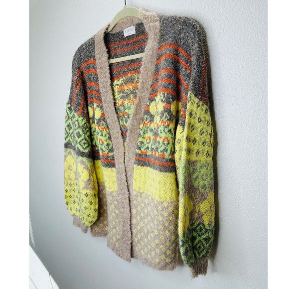Fate Yellow Tan Gray Multi Floral & Stripe Print Open Front Cardigan XS - Picture 5 of 13